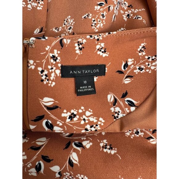 Ann Taylor Floral Flutter Sleeve Career Midi Dress Rouge White Black Size 10 EUC - Picture 7 of 11